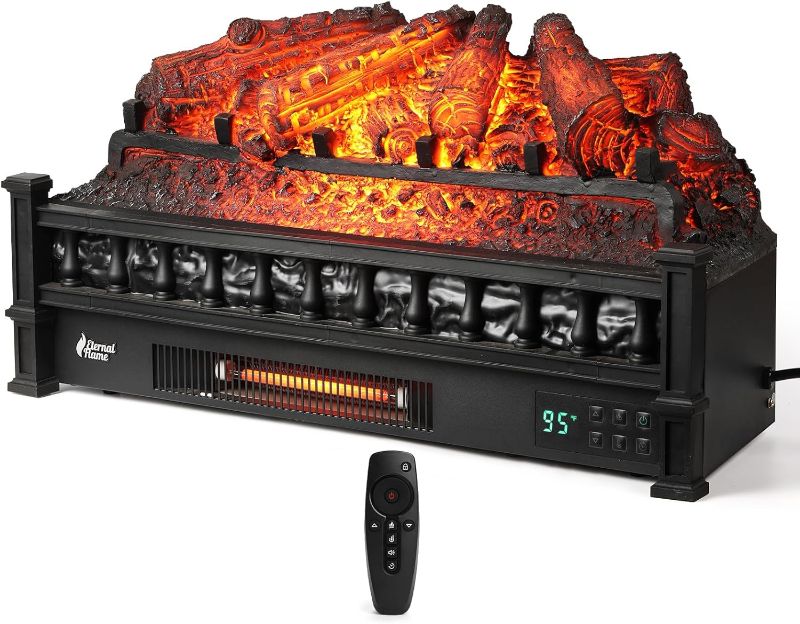 Photo 1 of  TURBRO Eternal Flame 26-Inch Infrared Quartz Electric Fireplace Log Heater, Realistic Pinewood Logs, Adjustable Flame Colors, Remote Control, Thermostat, Timer, EF26-PB, 1500W 