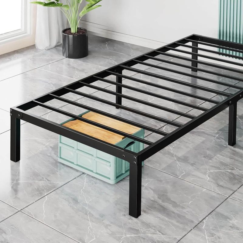 Photo 1 of  CUANBOZAM Twin Bed Frame - Heavy Duty Metal Platform Bed Frames Twin Size with Storage Space Under Frame, 14 Inches, Sturdy Steel Slat Support, No Box Spring Needed 