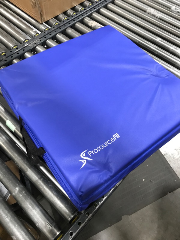 Photo 1 of Prosource Fit Tri-Fold Folding Thick Exercise Mat 6’x4’ with Carrying Handles for Tumbling, Martial Arts, Gymnastics, Stretching, Core Workouts Blue.