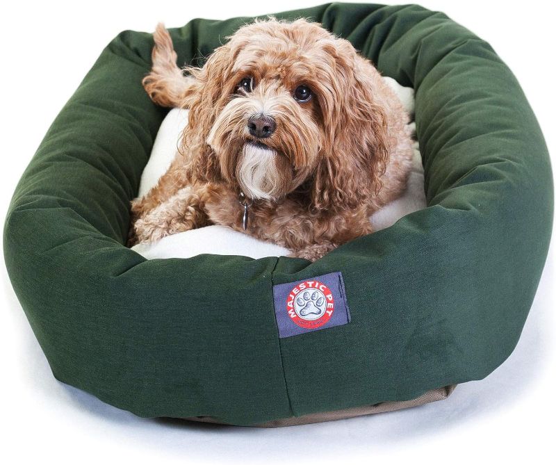 Photo 1 of 32 inch Green & Sherpa Bagel Dog Bed By Majestic Pet Products
