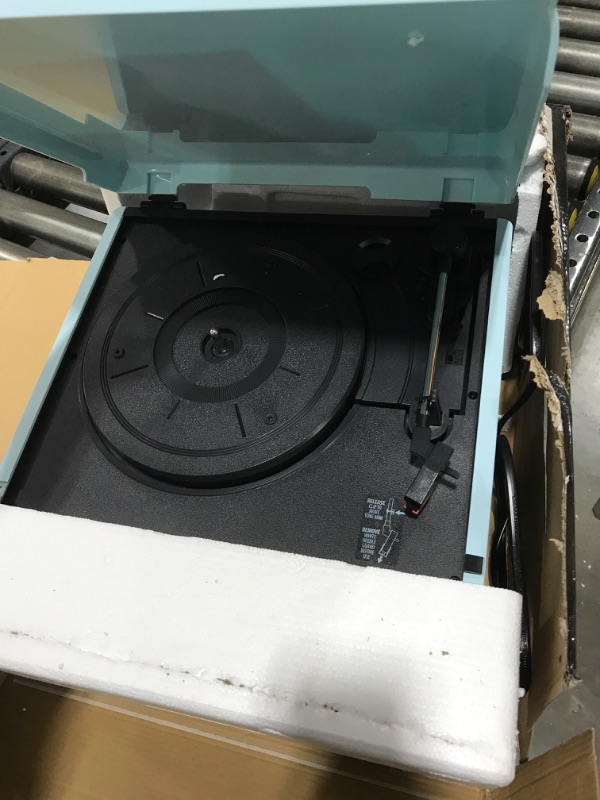 Photo 1 of Victrola 50's Retro Bluetooth Record Player & Multimedia Center & Vintage Vinyl Record Storage and Carrying Case, Fits All Standard Records - 33 1/3 Teal Record Player + Case,black