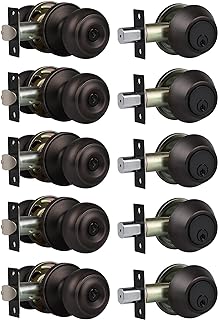 Photo 1 of 5 Pack Entry Door Knob and Deadbolt Set, Keyed Alike Oil Rubbed Bronze Exterior Door Knob with Single Cylinder Deadbolt Lock Set, Front Door Knob and Deadbolt for Entrance and Office Door 5 Pack Single Cylinder Deadbolt[Keyed Alike Knobset] Oil Rubbed Bro