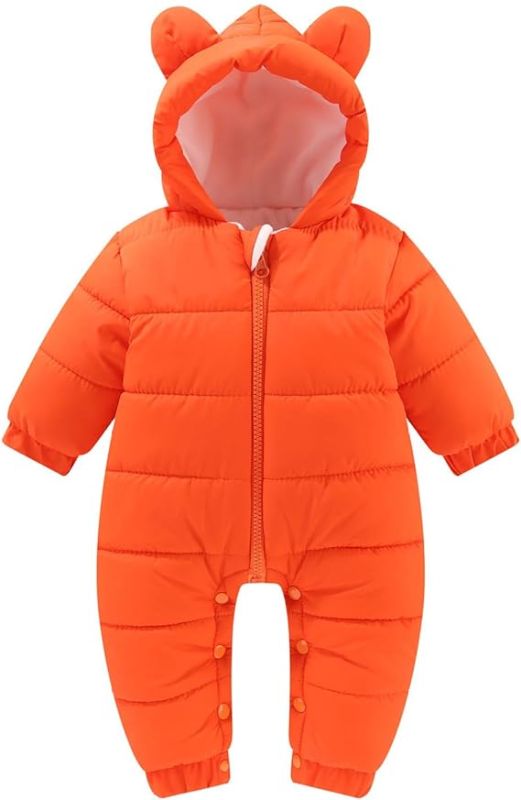 Photo 1 of Boys Girls Bear Ear Jumpsuit Hoodie Long Sleeves Full Rompers Baby Solid Color Thickening Warm Overalls Clothes
