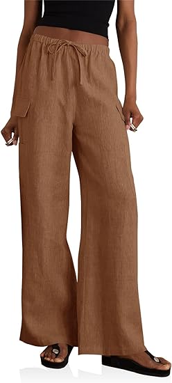 Photo 1 of Cicy Bell Women's Wide Leg Pants Loose High Waisted Drawstring Cargo Pants with Pockets size L