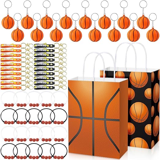 Photo 1 of 16 Pcs Basketball Party Favors Set Basketball Charm Bracelets Motivational Silicone Key Chains Mini Basketball Keychains Gift Bags for Basketball Goodie Bag Fillers Gifts Birthday Party Supply