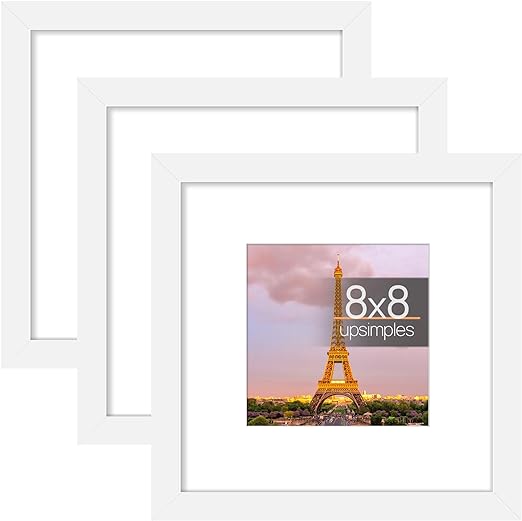 Photo 1 of 
upsimples 8x8 Picture Frame Made of High Definition Glass, Display Pictures 5x5 with Mat or 8x8 Without Mat, Gallery Wall Frame Set, White
