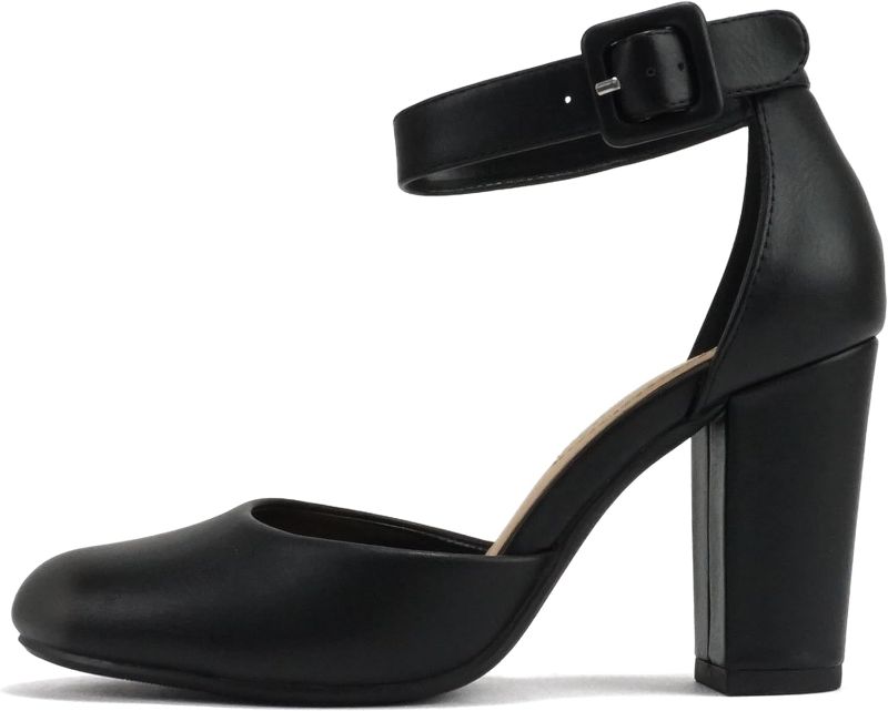 Photo 1 of “Kelly” ~ Women Comfort Foam Closed Toe Closed Back Counter High Block Heel Pump with Adjustable Ankle Strap