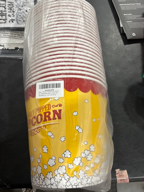 Photo 2 of 130 oz. Popcorn Bucket Cup, Yellow Red Retro Style (25 Buckets) by - Carnival King