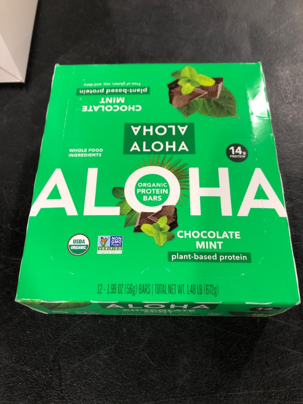 Photo 2 of ALOHA Organic Plant Based Protein Bars, Chocolate Mint, 1.98 Oz (Pack of 12) -- EXP DEC 2024