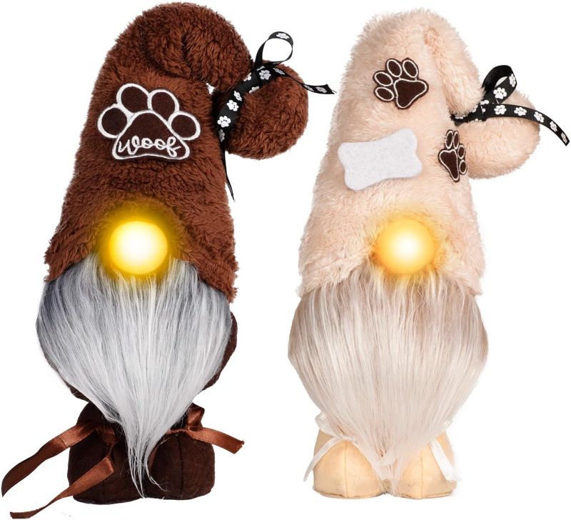 Photo 2 of 2 Pack Dog Lighted up Gnomes Plush Paws Doll Gnomes Spring Stuffed Gnomes Swedish Tomte Puppy Tiered Tray Decoration Handmade Decorations for Home Gifts Christmas Winter Spring

