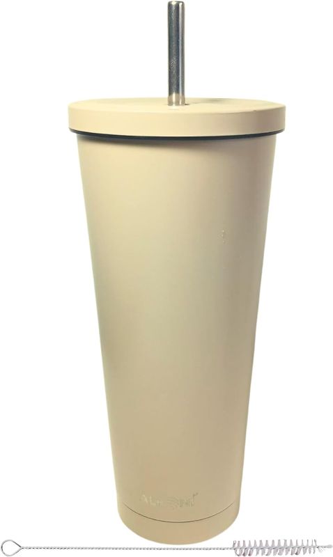 Photo 1 of 24Oz Insulated Tumbler with Lid & Metal Straw Double Wall Stainless Steel|Hot Cold Drink|Beach Travel Mug Reusable Smoothie Iced Coffee Cup| Gift |Ice Spice Beach Sand Cream
