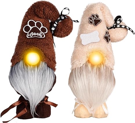 Photo 1 of 2 Pack Dog Lighted up Gnomes Plush Paws Doll Gnomes Spring Stuffed Gnomes Swedish Tomte Puppy Tiered Tray Decoration Handmade Decorations for Home Gifts Christmas Winter Spring
