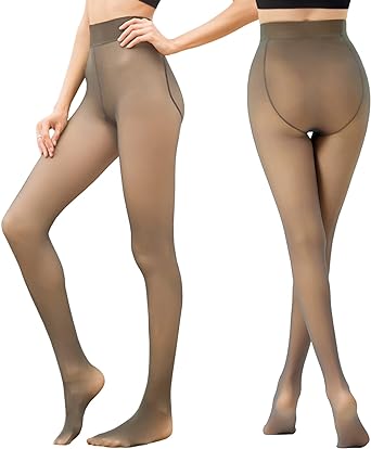 Photo 1 of FULNEW Fake Translucent Nude Fleece Tights Winter Fleece Lined Sheer Tights Opaque Thermal Pantyhose for Women
