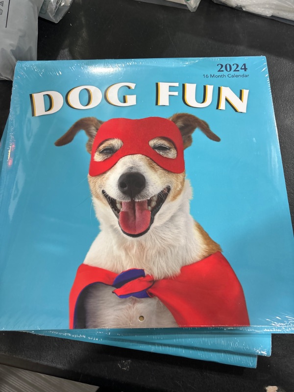 Photo 1 of Dog Fun 2024 Hangable Wall Calendar Monthly - 12" x 24" Open - Cute Costume Dressed Up Playing Puppies Photo Gift - Sturdy Thick Puppy Dogs Photography - Gifting Idea for Secret Santa, Teacher, Adults, Friends, Kids & Coworkers - Large Full Page 16 Months