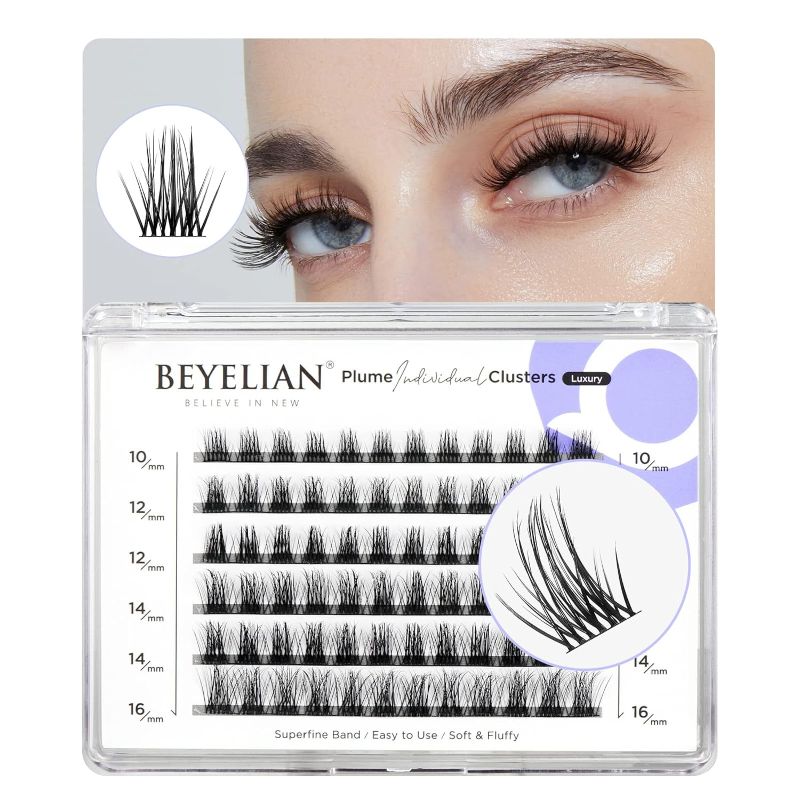 Photo 2 of BEYELIAN Lash Clusters, 72 Pcs Individual Cluster Lashes, 10-16mm C Curl DIY Eyelash Extension Super Thin Band Resuable Soft Glue Bonded Lash Extensions (Style5 0.07 Mix Black Band)
