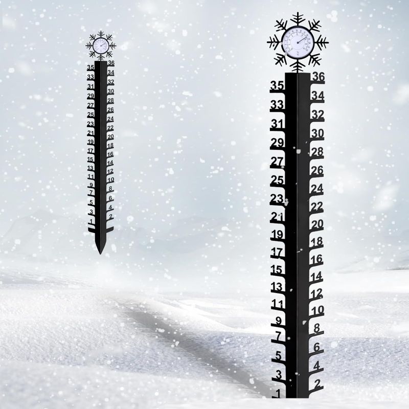 Photo 1 of 36 inch Snow Gauge Outdoor with Thermometer,Snowflake Iron Art Snow Gauge for Yard,Large Metal Snowfall Measuring Stick Rain Gauge,Snow Depth Measure Ruler for Garden and Christmas Decoration Gift
