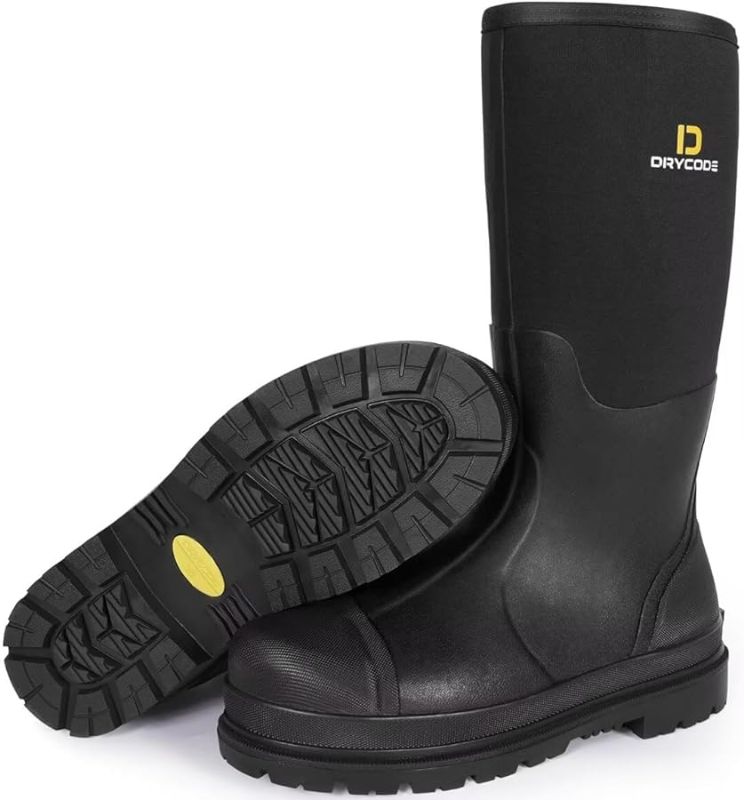 Photo 1 of D DRYCODE Work Boots for Men with Steel Shank, Waterproof Rubber Boots, Warm 6mm Neoprene Anti Slip Durable Rain Boots, MENS SIZE 5, WOMENS SIZE 6 