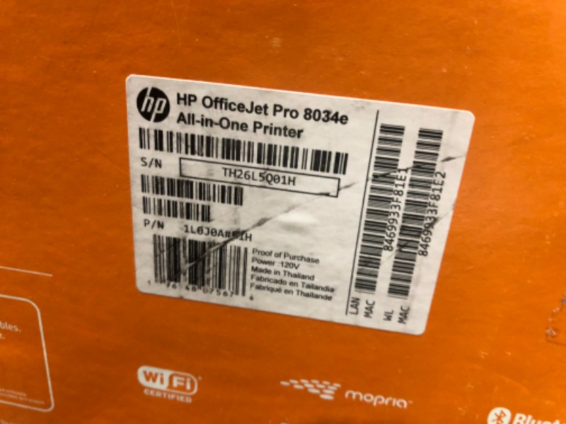 Photo 5 of HP OfficeJet Pro 8034e Wireless Color All-in-One Printer, White