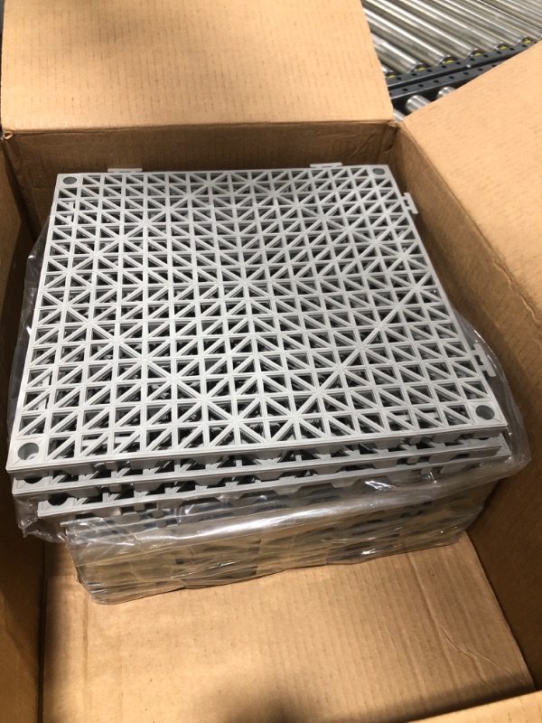 Photo 1 of Pack of 18 Outdoor Modular Interlocking Floor Mat System, Rubber Drainage Tiles, Plastic Non-Slip Pool Floor Deck Cushion for Bathroom Shower, Kitchen Patio Drain, 12” x 12” One Size-Gray 18