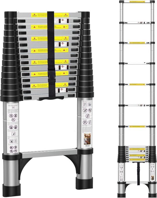 Photo 1 of  BOWEITI 15.5FT Telescoping Ladder, Aluminum Collapsible Ladder w/Non-Slip Feet, Lightweight RV Compact Ladder, Telescopic Ladder for RV, Household, Outdoor, 330lbs Capacity Extension Ladder (15.5FT) 