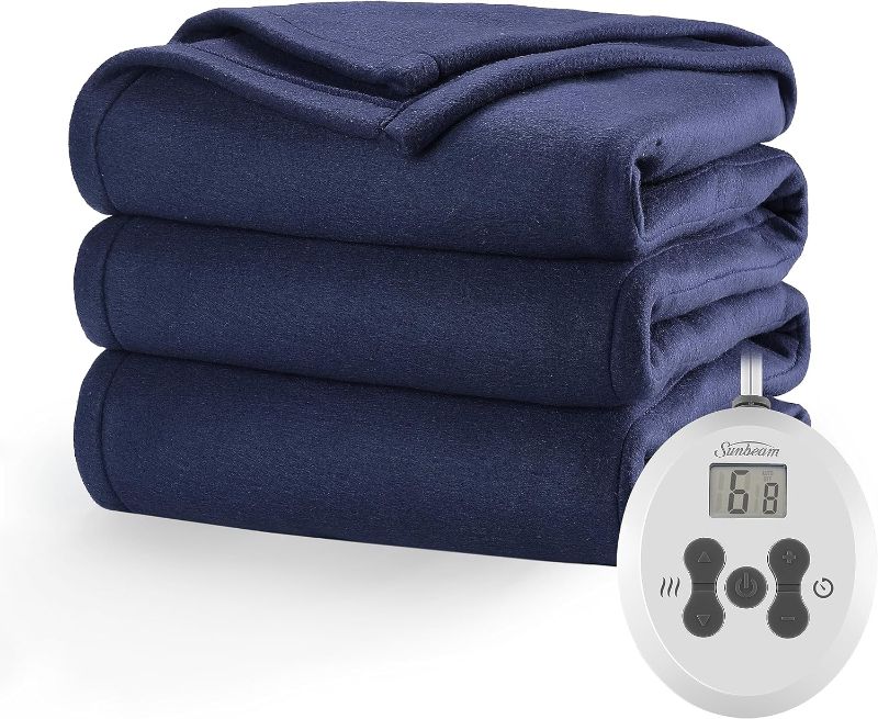 Photo 1 of  Sunbeam Royal Ultra Fleece Heated Electric Blanket Full Size, 84" x 72", 12 Heat Settings, 12-Hour Selectable Auto Shut-Off, Fast Heating, Machine Washable, Warm and Cozy, Admiral Blue 