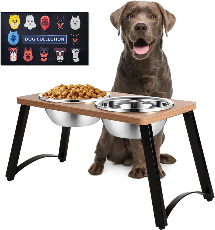 Photo 1 of  TIDANT Elevated Dog Bowls for Large Dogs with Spill Proof Mat, Raised Dog Bowl Stand with 2 Large Stainless Steel Bowls - 1700 ML Capacity 11" Tall, Dog Food & Water Bowls for Large Sized Dog 