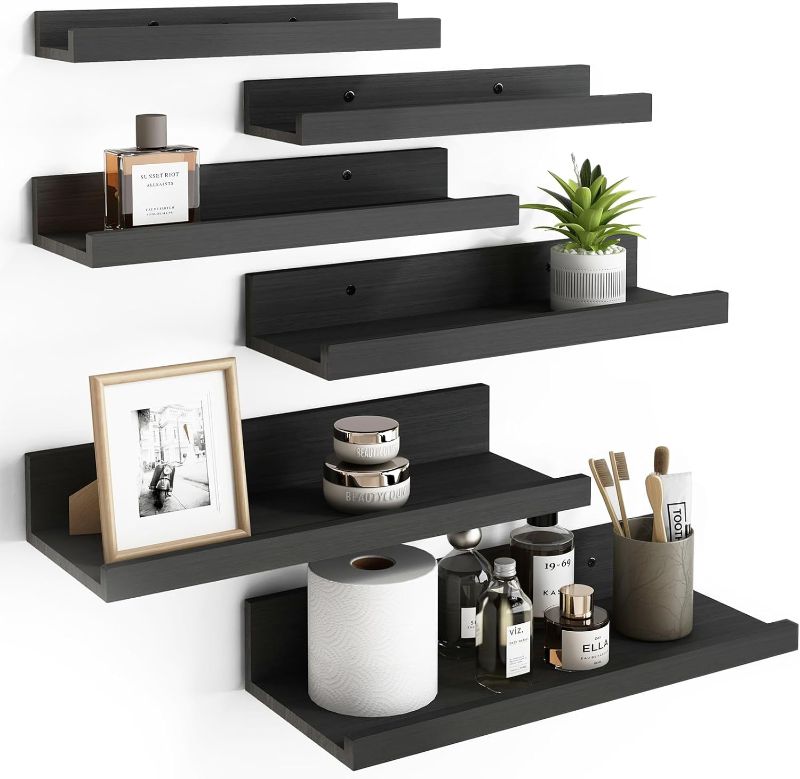 Photo 1 of  Fixwal Floating Shelves, 6 Sets of Wall Mounted Shelves for Home Decor, Modern Picture Ledge Shelves for Living Room, Bedroom, Bathroom, Kitchen (Black) 