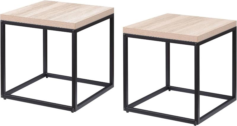 Photo 1 of  Kavonty End Table Side Table?Set of 2 End Table, Rectangular Wood and Metal Nightstand?CoffeeTable?Storage Small End Table? for Living Room Bedroom, Natural Oak 