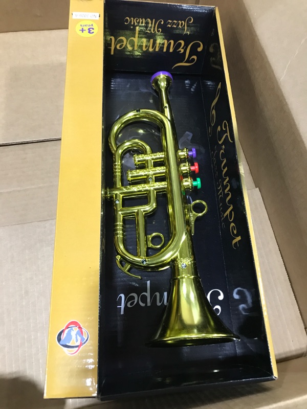 Photo 2 of Balacoo Trumpet Musical Wind Instruments Model Trumpet Horn Toy Performance Prop Early Educational Toy for Birthday Christmas Party Gift Golden