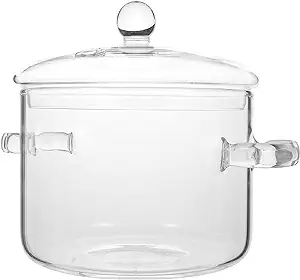 Photo 1 of 1400ml Glass Saucepan with Cover, Stovetop Cooking Pot with Lid and Handle Simmer Pot Clear Soup Pot, High Borosilicate Glass Cookware 