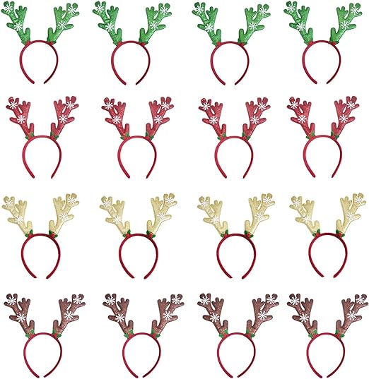 Photo 1 of 16Pcs Christmas Reindeer Antlers Headbands, Red Green Gold Brown Deer Antlers Headbands For Christmas Party Decoration, Boys Girls Christmas Gift

