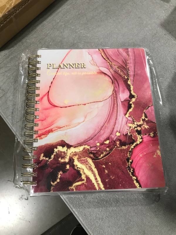 Photo 2 of Arundhati Large PVC Undated Daily Planner 9.8x8.5", 18 Months Daily Weekly Monthly Planner Yearly Agenda,294 Pcs Planners 2024-2025 for Women and Men, Monthly Tabs, Bookmark, Notes Sets, Double Folder vermillion
