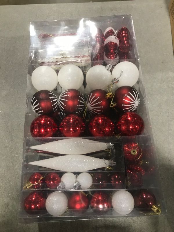 Photo 1 of 98pcs Large Shatterproof Christmas Ball Ornaments - Red and White Tree Decorations with Hanging Loop for Holidays, Weddings, Parties Red & White Large 98PCS