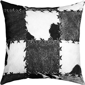 Photo 1 of (Not Real) Cow Fur Throw Pillow Covers 50x50 Set of 4, Patchwork Cowhide Pillow Covers For Bed Sofa Couch, Farm Animal Cowboy Decorative Accent Pillow Cases, Western Decor Cushion Covers, Black White 