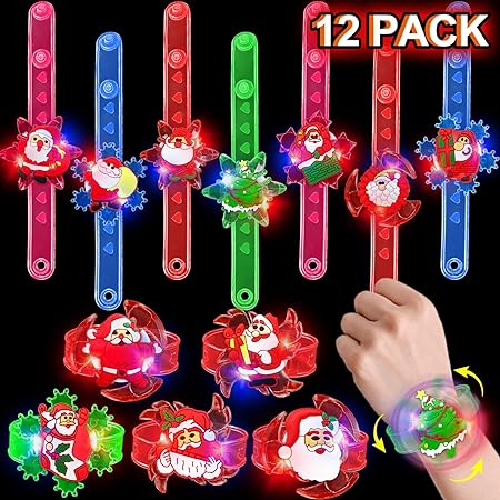 Photo 1 of AMENON [ Rotating Fidget ] 12 Pack Christmas Spin LED Bracelets Christmas Stocking Stuffers Gifts for Kids Toys 12 Styles Flashing Light Up Toys Christmas Party Favors Glow in the Dark Party Supplies 