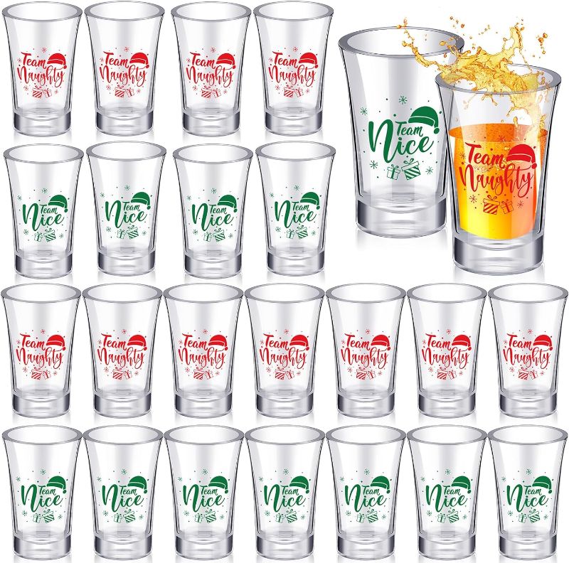 Photo 1 of 24 Pcs Christmas Shot Glasses Funny Novelty Glass Set 1.2 oz Clear Green Red Drinking Glasses Acrylic Drinkware for Xmas Holiday Gift Liquor Drinking Game Party Supplies Decors
