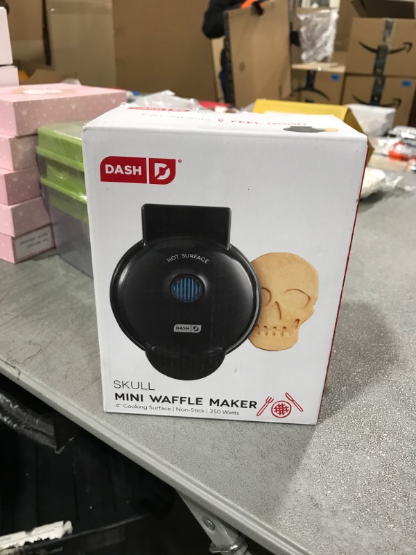 Photo 1 of Dash Mini Waffle Maker (2 Pack) for Individual Waffles Hash Browns, Keto Chaffles with Easy to Clean, Non-Stick Surfaces, 4 Inch, Halloween, Black Black Skull Mini Maker