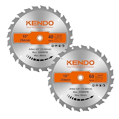 Photo 1 of 2-Pack 10 Inch 40T&60T Carbide-Tipped Circular Saw Blade with 5/8 Inch Arbor, Professional ATB Finishing Woodworking Miter/Table Saw Blades for Plywood, Laminate, Ripping Wood
