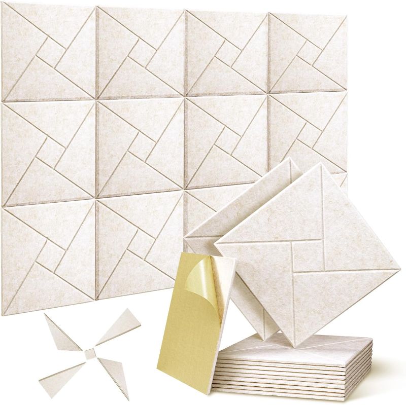 Photo 1 of 12 Pack Self-adhesive Acoustic Panels, 12" X 12" X 0.4" Sound Proof Acoustic Foam with Pattern, Square High Density Sound Absorbing Wall Panels for Home Studio Office