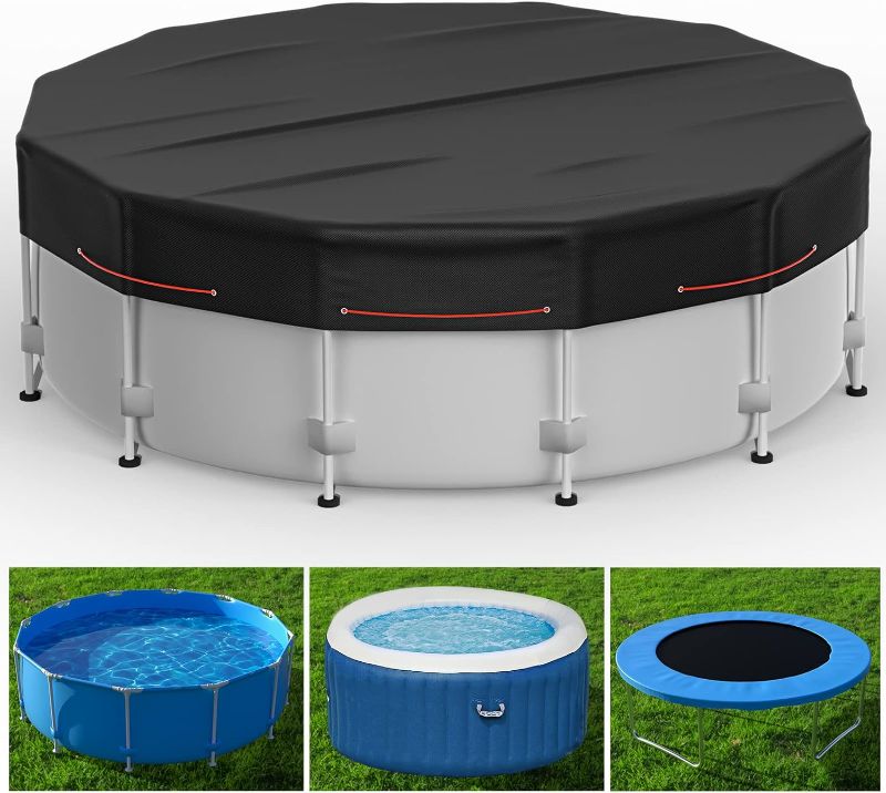 Photo 1 of 12Ft Round Pool Cover - Solar Covers for Above Ground Pools, Inflatable Pool Cover Protector with Steel Rope, Increase Stability Ground Swimming Inground Pools, Waterproof and Dustproof Hot Tub Cover
