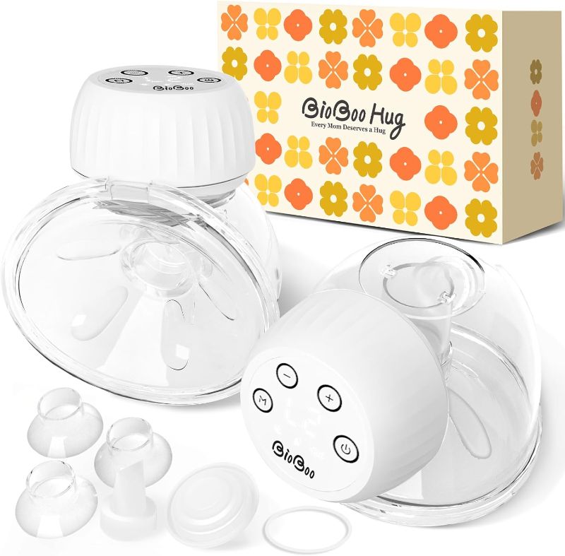 Photo 1 of BIOBOO Hug Spa-Level Breast Pump Hands Free, Including Replacement Accessories, Hands Free Breast Pump, Double-Sealed Flower Flange - 24mm, 2 Pack 