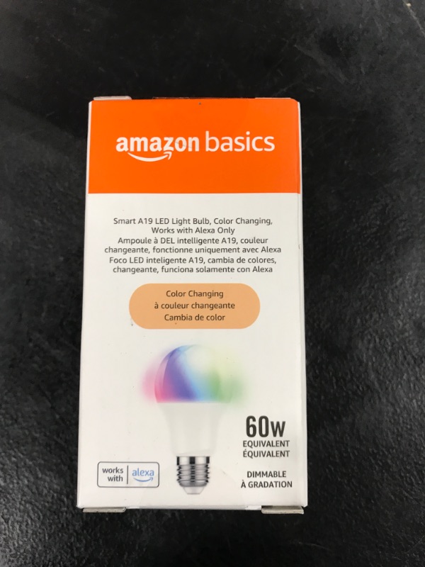 Photo 2 of Amazon Basics - Smart A19 LED Light Bulb, 2.4 GHz Wi-Fi, 9W (Equivalent to 60W) 800LM, Works with Alexa Only, 1-Pack, Multicolor
