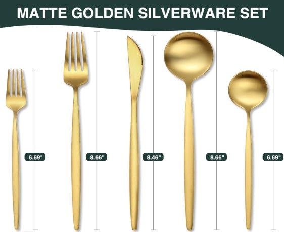 Photo 1 of 30 Pieces Stainless Steel Silverware Set, Flatware Cutlery, Tableware Cutlery Set Include Knife Fork Spoon Set, Utensils for Home, Restaurant, Hotel, Dishwasher Safe (Gold)
