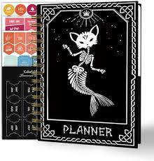 Photo 1 of 2024 Planner, 12-Month Weekly Monthly Planner from JAN.2024 to DEC.2024, 8.4" X 6", Planner Notebook with Spiral Bound, Stickers & Sticky Index Tabs, Fox-Fish Skull Black - 01