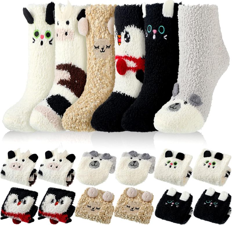 Photo 1 of Cindeer 12 Pairs Women Fuzzy Socks Winter Fluffy Socks Christmas Slipper Socks Thick Plush Warm Sleeping Socks Gift for Girls