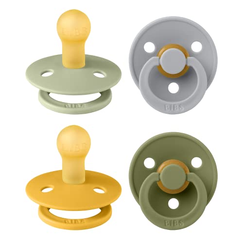 Photo 1 of BIBS Pacifiers - Colour 4 Pack | Round Nipple Baby Pacifier | BPA Free Natural Rubber Latex Soother | Made in Denmark | Size 0-6 Months | Garden Color
