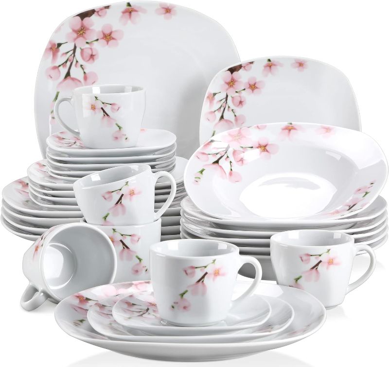 Photo 1 of 
VEWEET, Series Annie, Porcelain Dinnerware Sets for 6, White Dish Set with Pink Floral, 30 PCS Dinner Sets Including Dinner Plates, Dessert Plates, Soup...