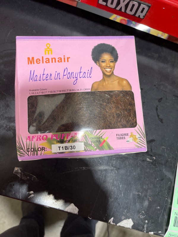 Photo 2 of Melanair Afro Synthetic Puff Drawstring Ponytail Short Kinky Curly Hair Ponytail Hair Extensions with 2 Clips (medium(pack of 1), t30#)