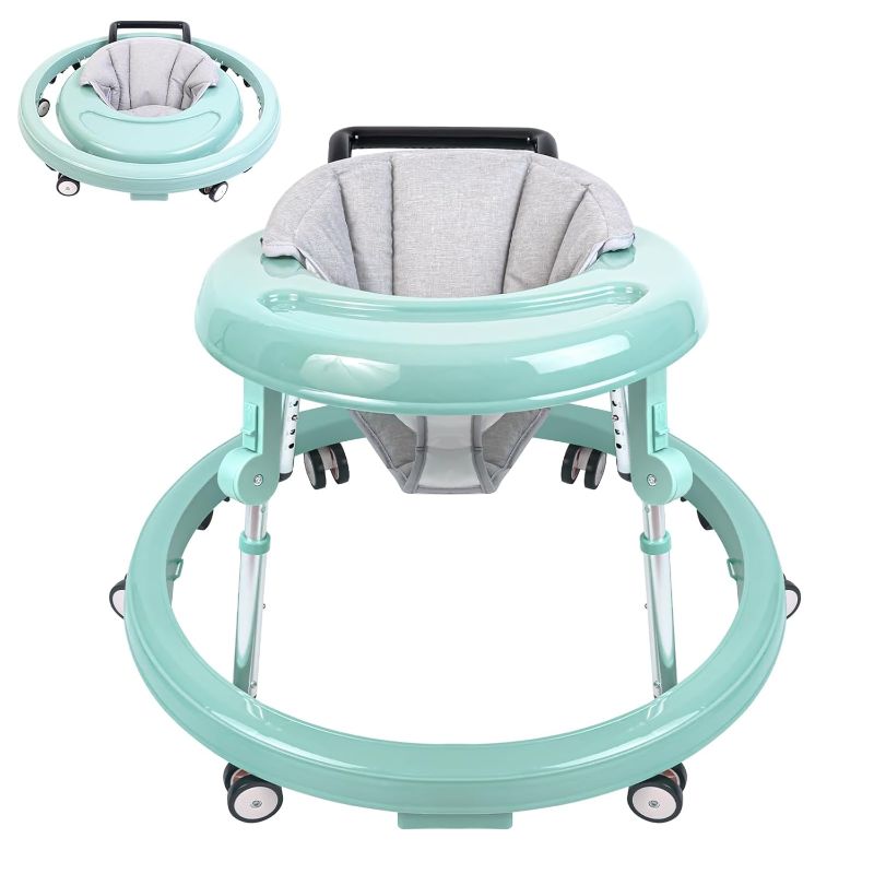 Photo 1 of Baby Walker, 9-Gear Height Adjustable Baby Walker with Wheels, Foldable Infant Toddler Walker with Foot Pads, Baby Walkers and Activity Center, Baby Walkers for Baby Boys and Baby Girls 6-24 Months