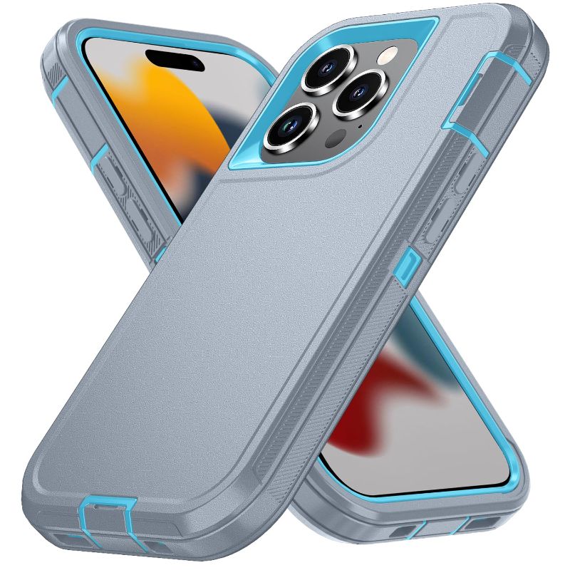 Photo 1 of Lodtmbzmg for iPhone 15 Pro Case [Shockproof] [Dropproof], with Port Protection,Heavy Duty Protection Phone Case Cover for Apple iPhone 15 Pro 6.1 inch (Grey Sky Blue)